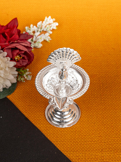 German Silver Peacock Diya - 4 inch - WBG1811