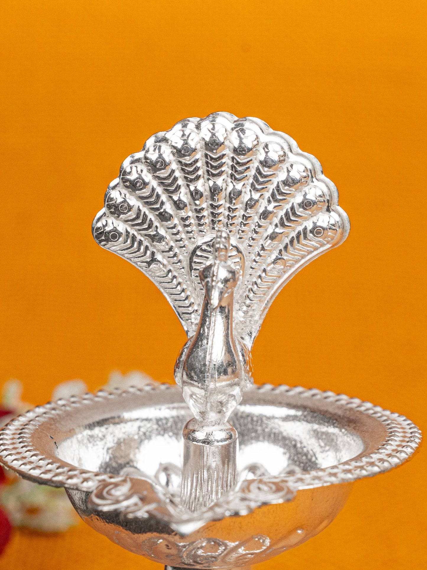 German Silver Peacock Diya - 4 inch - WBG1811