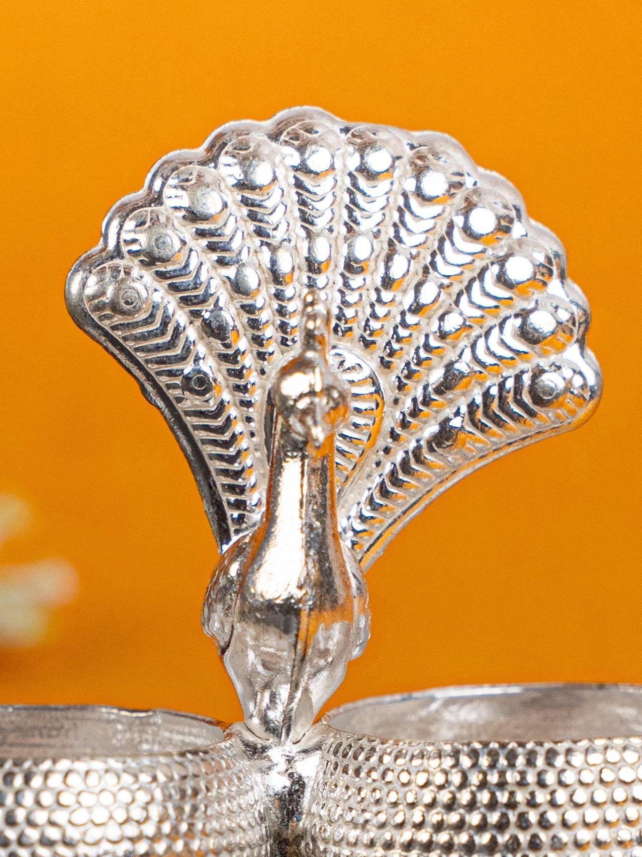 German Silver Peacock 2 Cup Kumkum - 3 inch - WBG1813