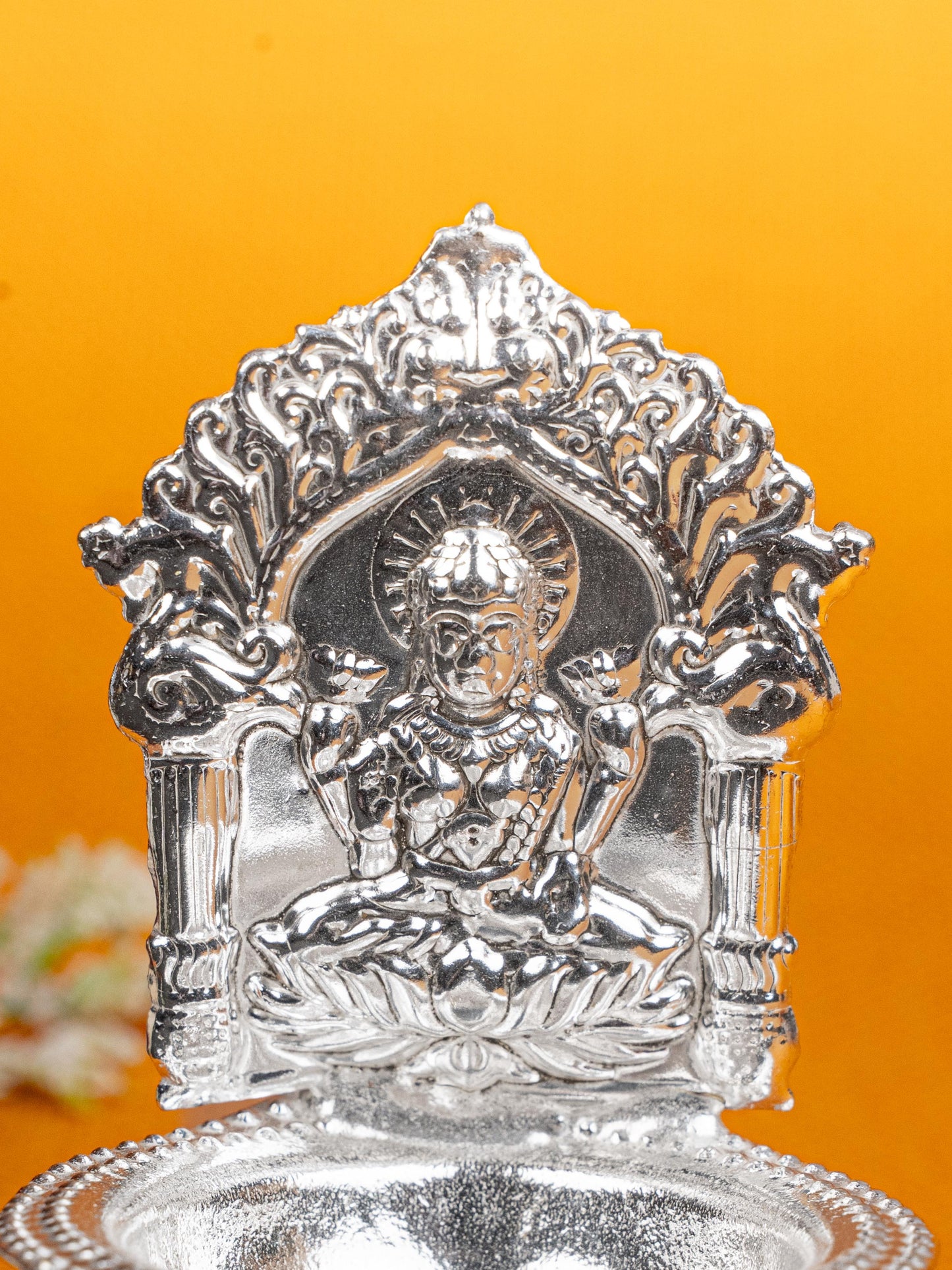 German Silver Lakshmi Diya - 4 inch - WBG1815