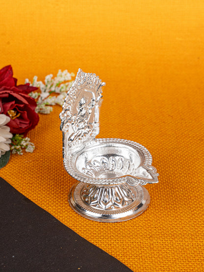 German Silver Lakshmi Diya - 4 inch - WBG1815