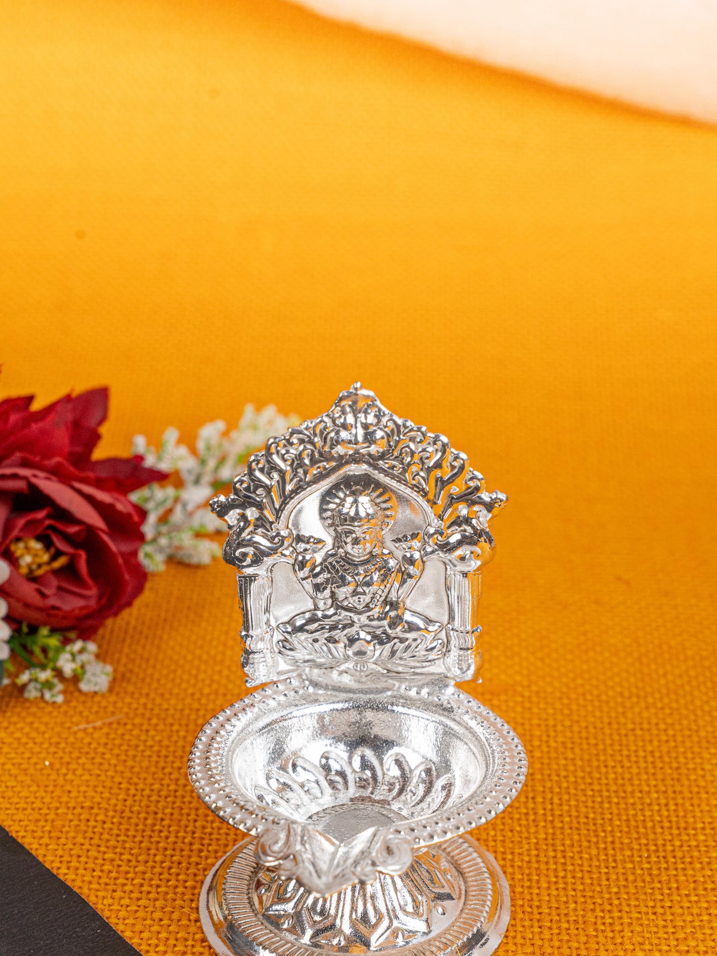 German Silver Lakshmi Diya - 4 inch - WBG1815