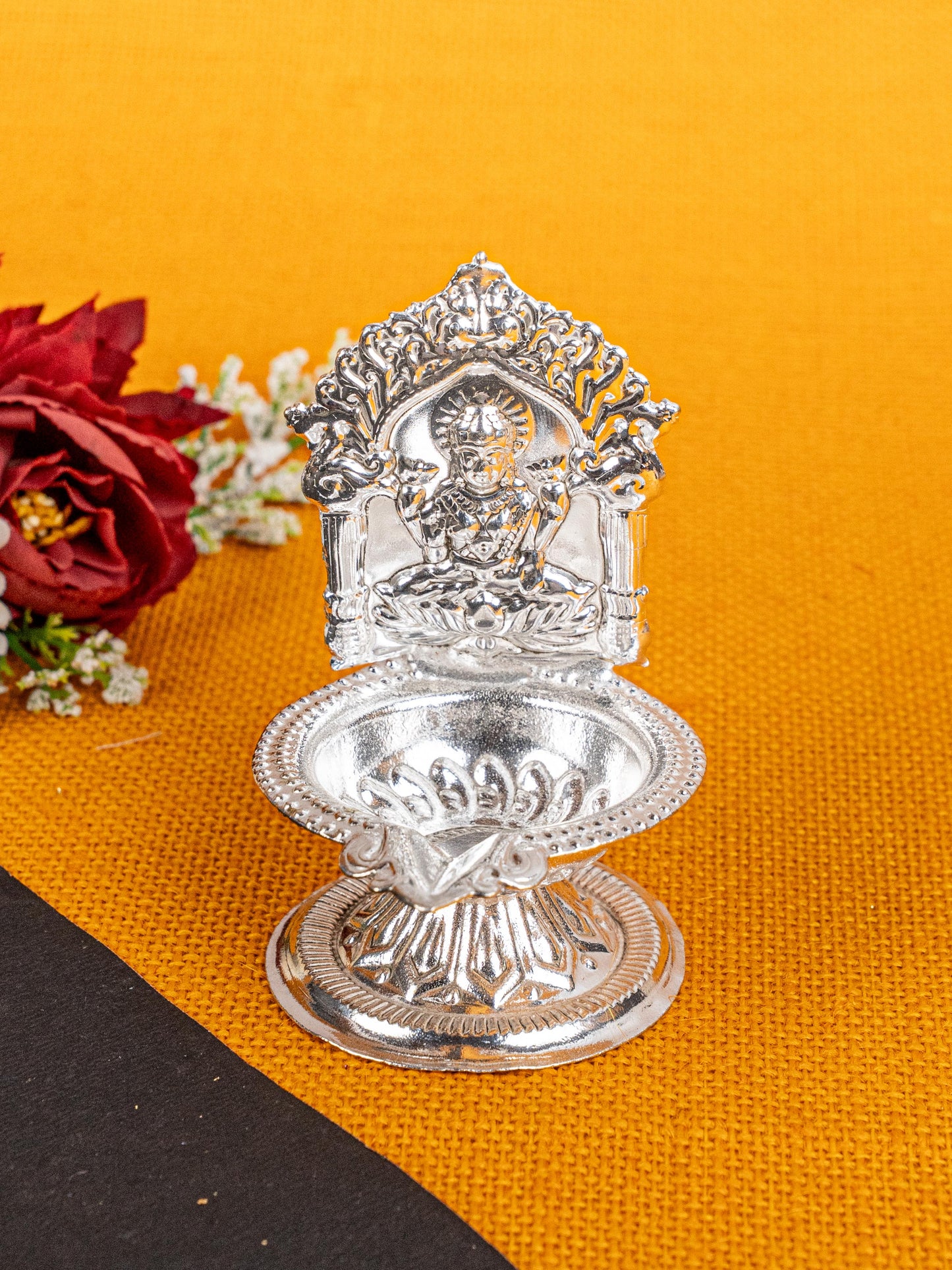 German Silver Lakshmi Diya - 4 inch - WBG1815