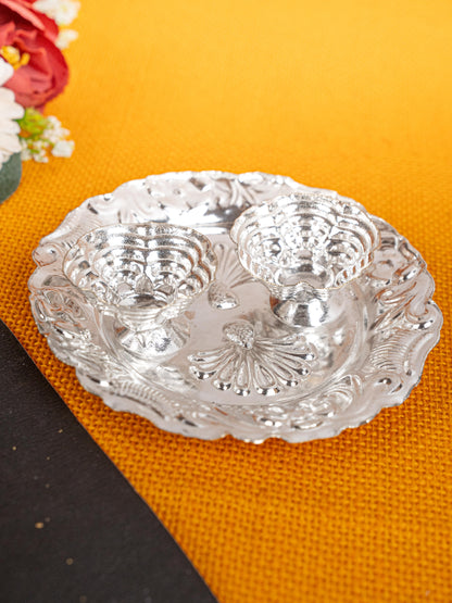 German Silver 2 Cup Kumkum - 4 inch - Round - WBG1816