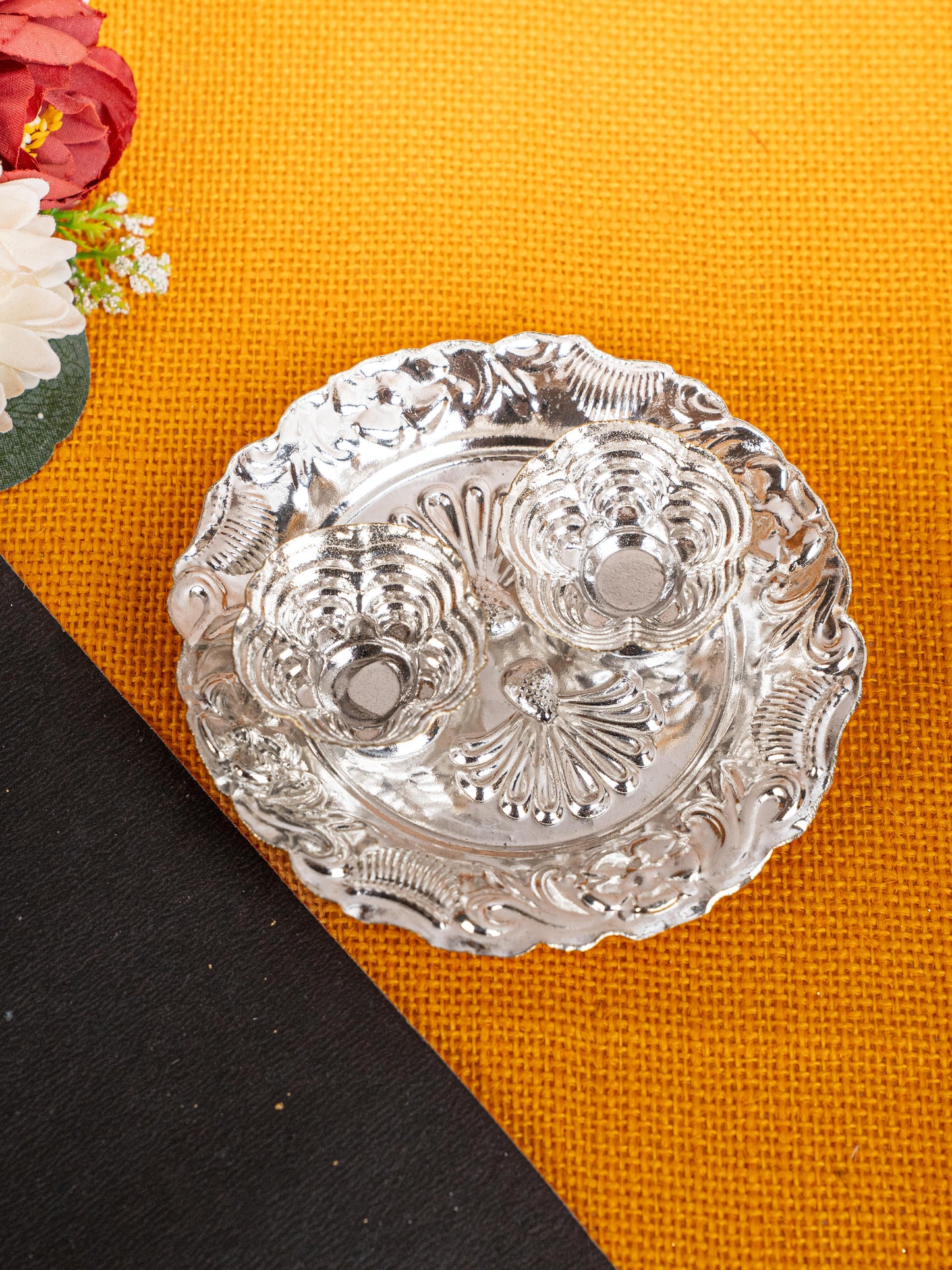 German Silver 2 Cup Kumkum - 4 inch - Round - WBG1816