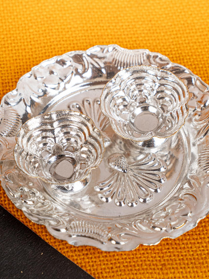 German Silver 2 Cup Kumkum - 4 inch - Round - WBG1816