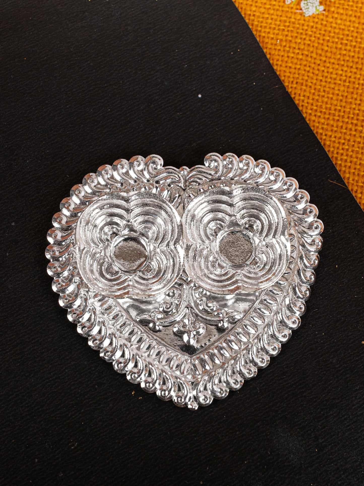 German Silver 2 Cup Kumkum - 3 inch - Heart - WBG1817
