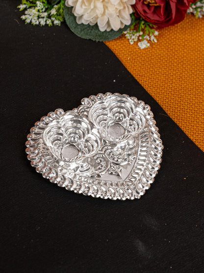German Silver 2 Cup Kumkum - 3 inch - Heart - WBG1817