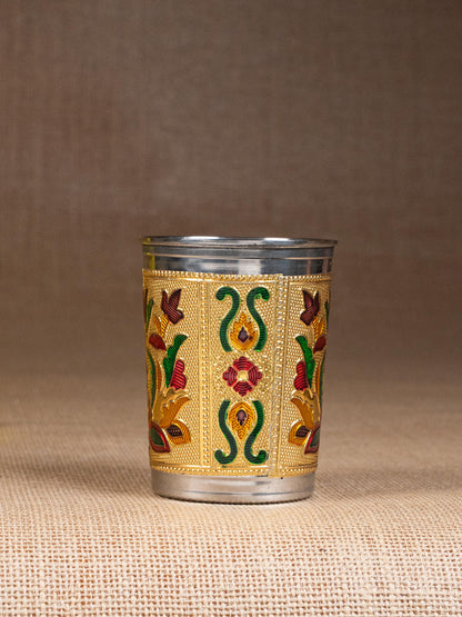 Meenakari Glass - Floral Design - Gold - WBG1819-1