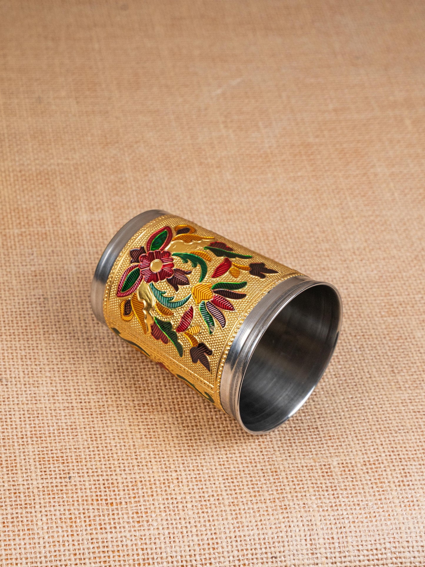 Meenakari Glass - Floral Design - Gold - WBG1819-1