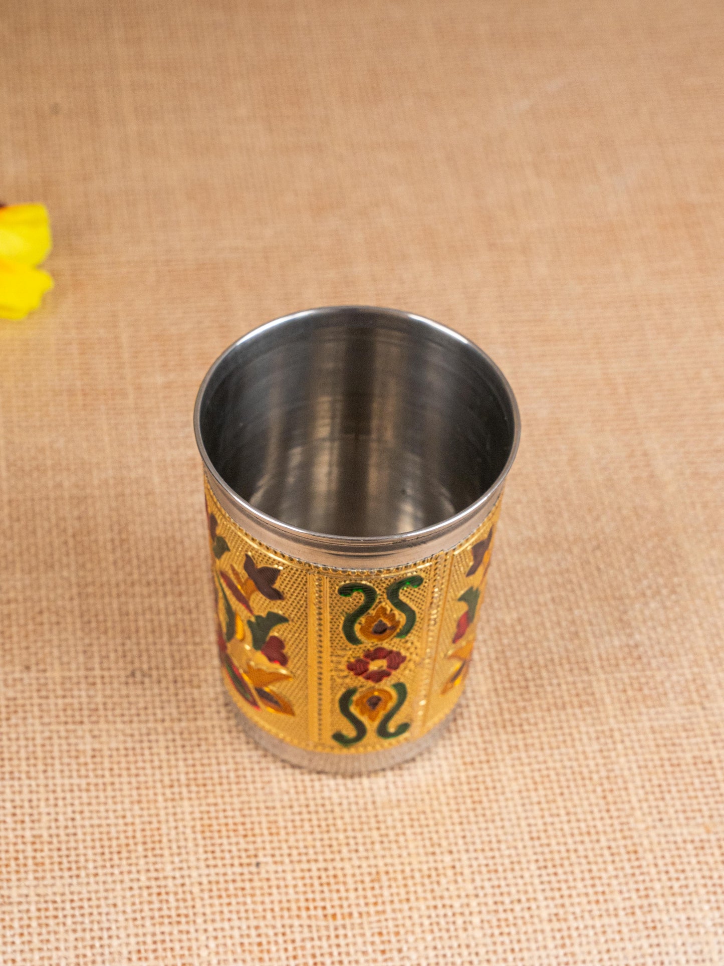 Meenakari Glass - Floral Design - Gold - WBG1819-1