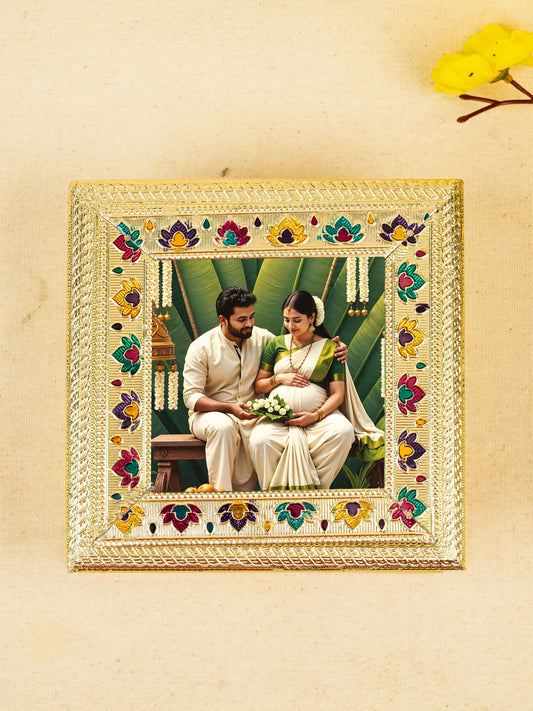 Customized - Meenakari Dry Fruit Box - 6x6 inch - Gold - WBG1824