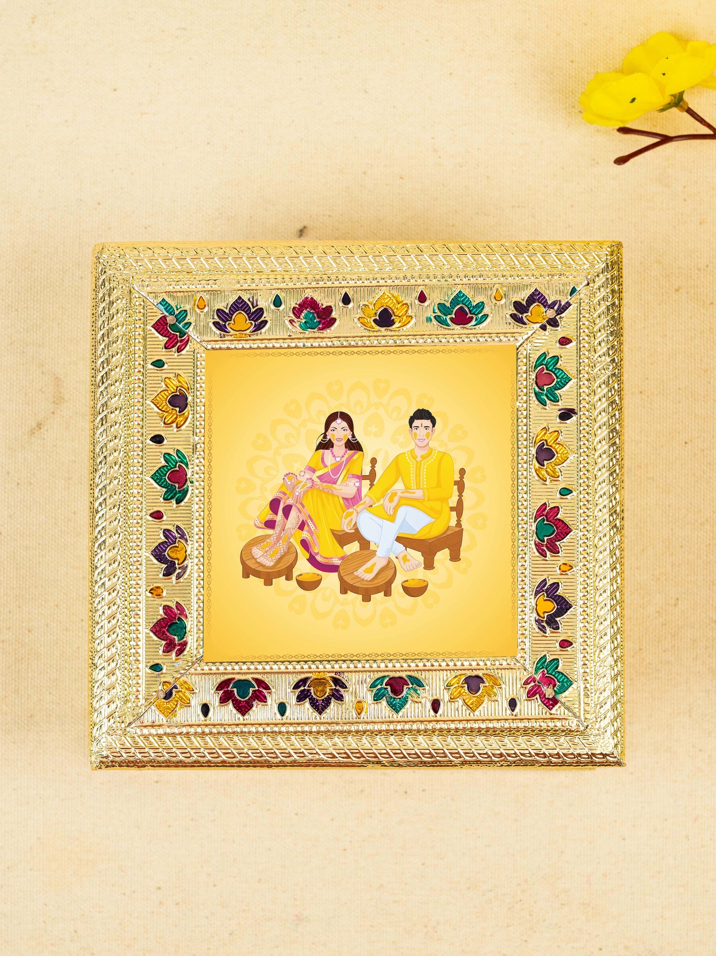 Customized - Meenakari Dry Fruit Box - 6x6 inch - Gold - WBG1824