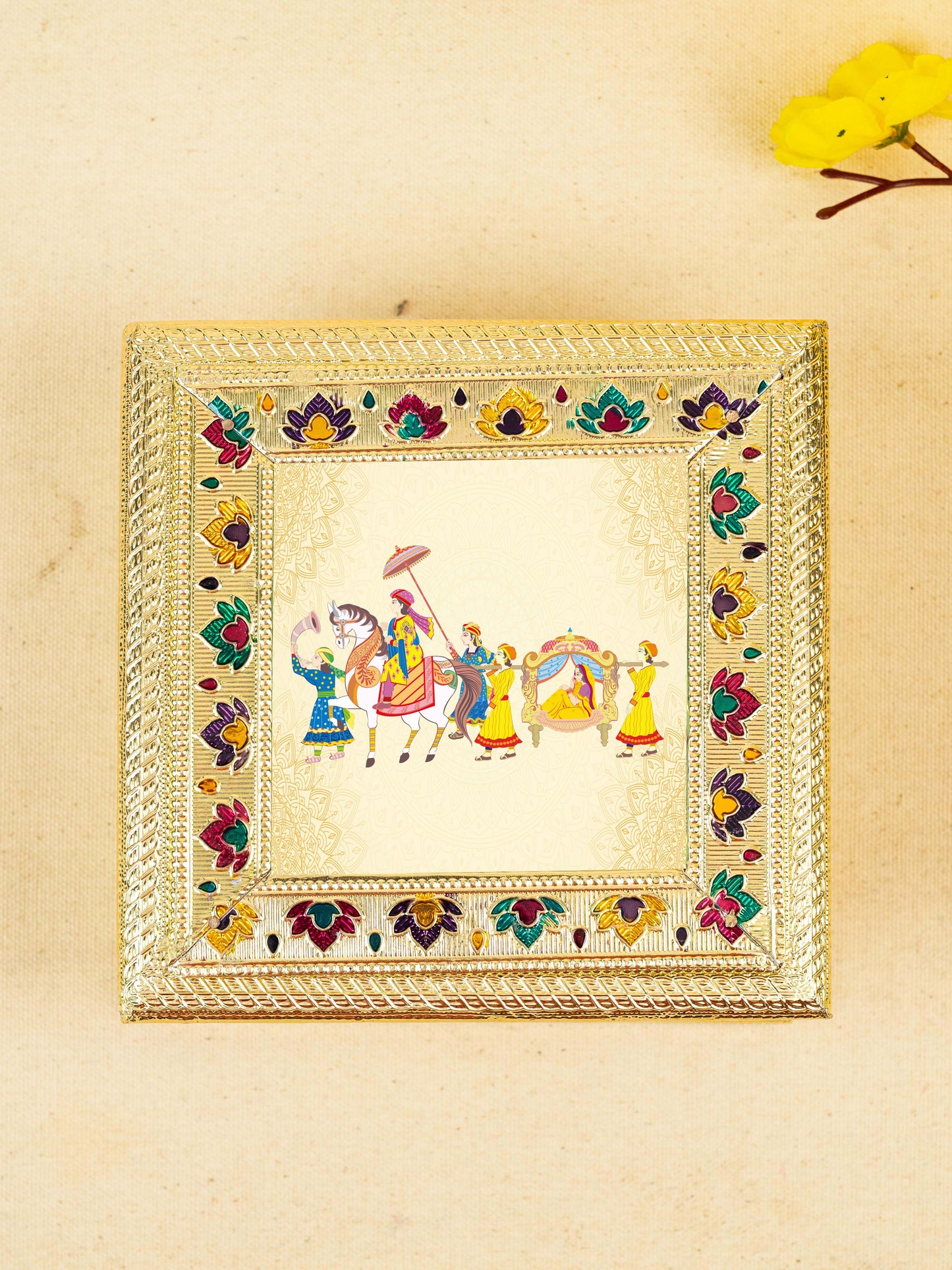Customized - Meenakari Dry Fruit Box - 6x6 inch - Gold - WBG1824