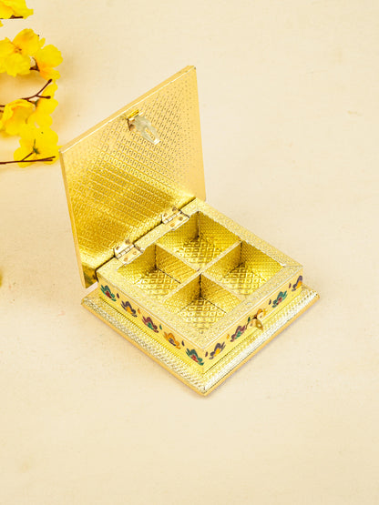 Customized - Meenakari Dry Fruit Box - 6x6 inch - Gold - WBG1824