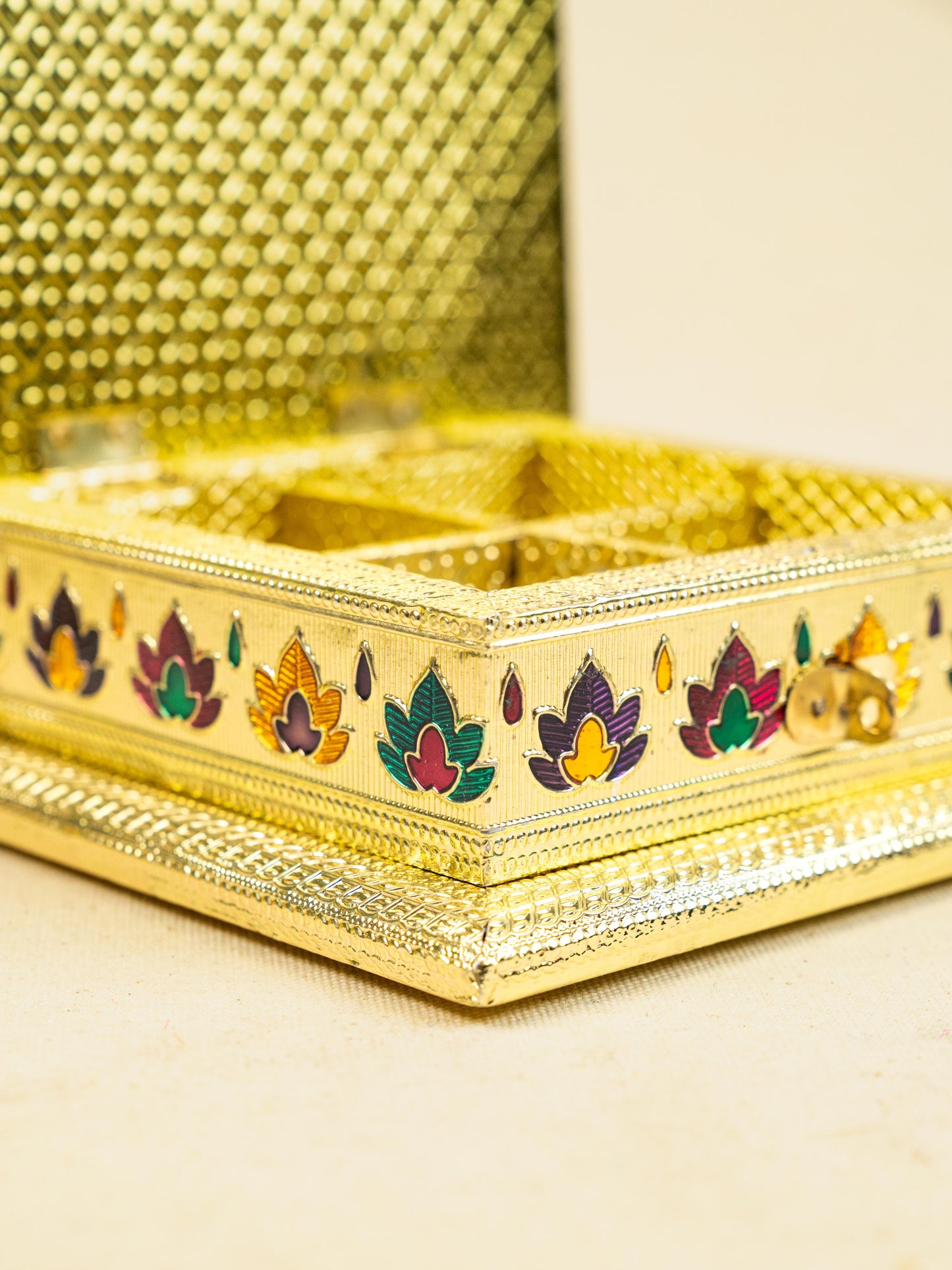Customized - Meenakari Dry Fruit Box - 6x6 inch - Gold - WBG1824