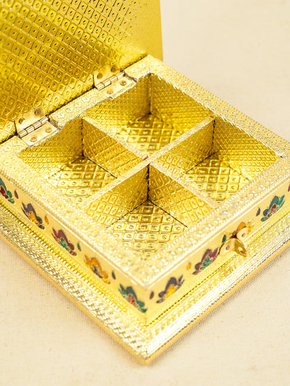 Customized - Meenakari Dry Fruit Box - 6x6 inch - Gold - WBG1824
