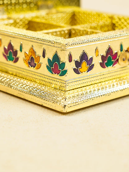 Customized - Meenakari Dry Fruit Box - 6x6 inch - Gold - WBG1824