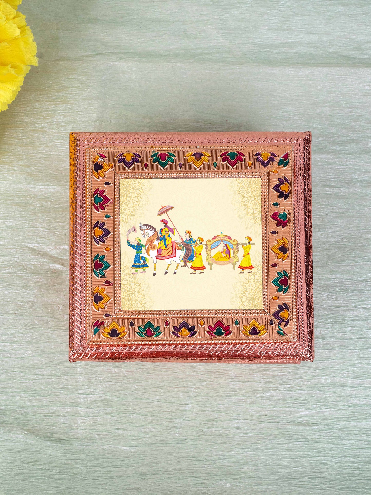 Customized - Meenakari Dry Fruit Box - Copper - 6x6 inch - WBG1825