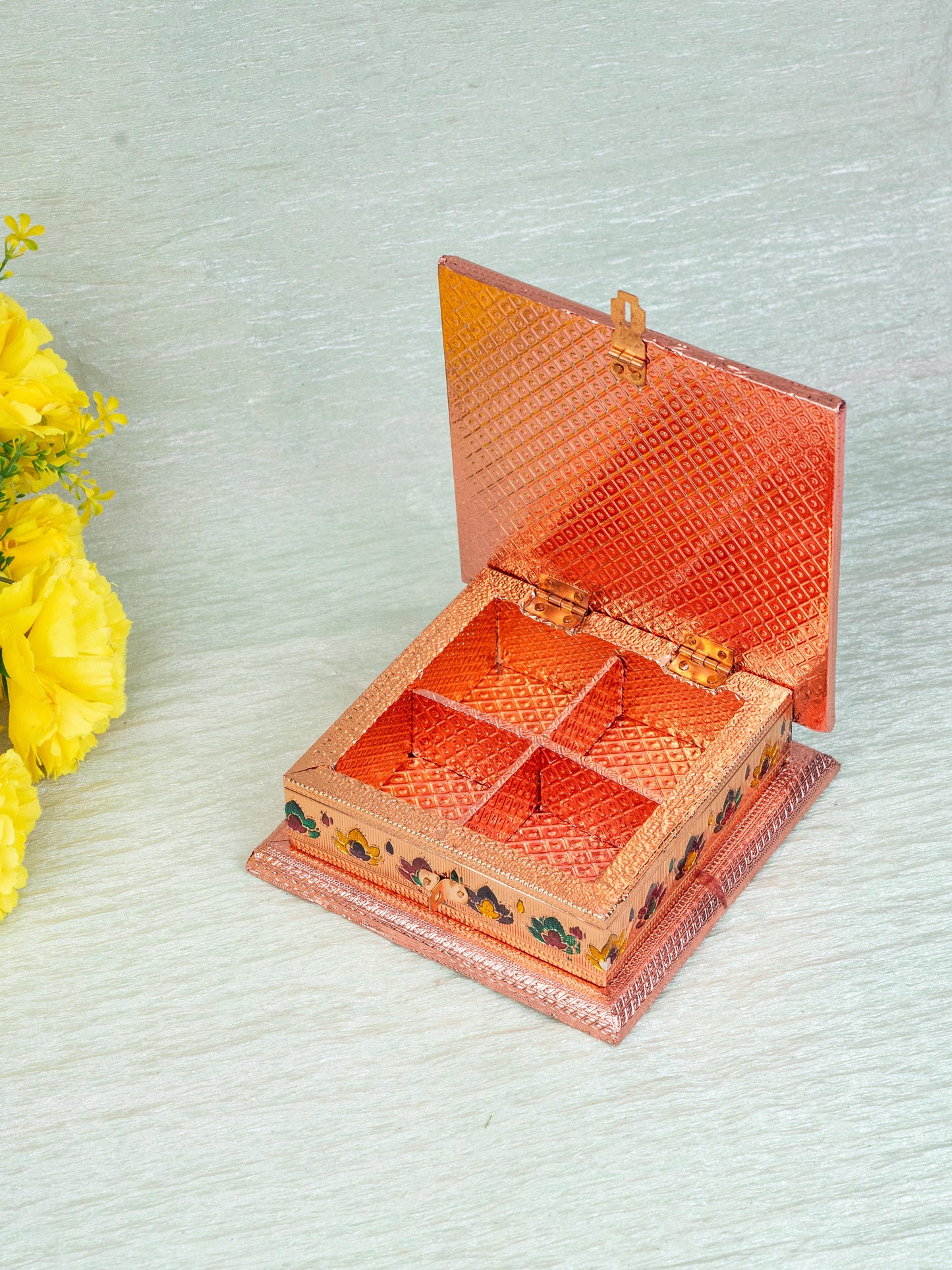 Customized - Meenakari Dry Fruit Box - Copper - 6x6 inch - WBG1825
