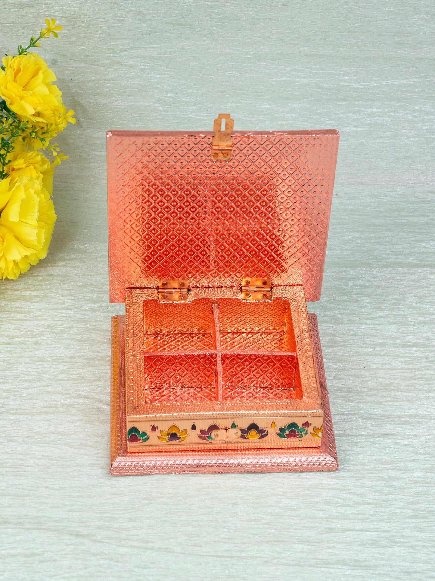Customized - Meenakari Dry Fruit Box - Copper - 6x6 inch - WBG1825