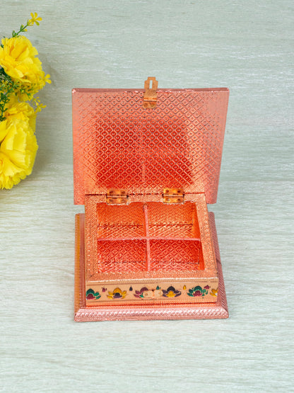 Customized - Meenakari Dry Fruit Box - Copper - 6x6 inch - WBG1825