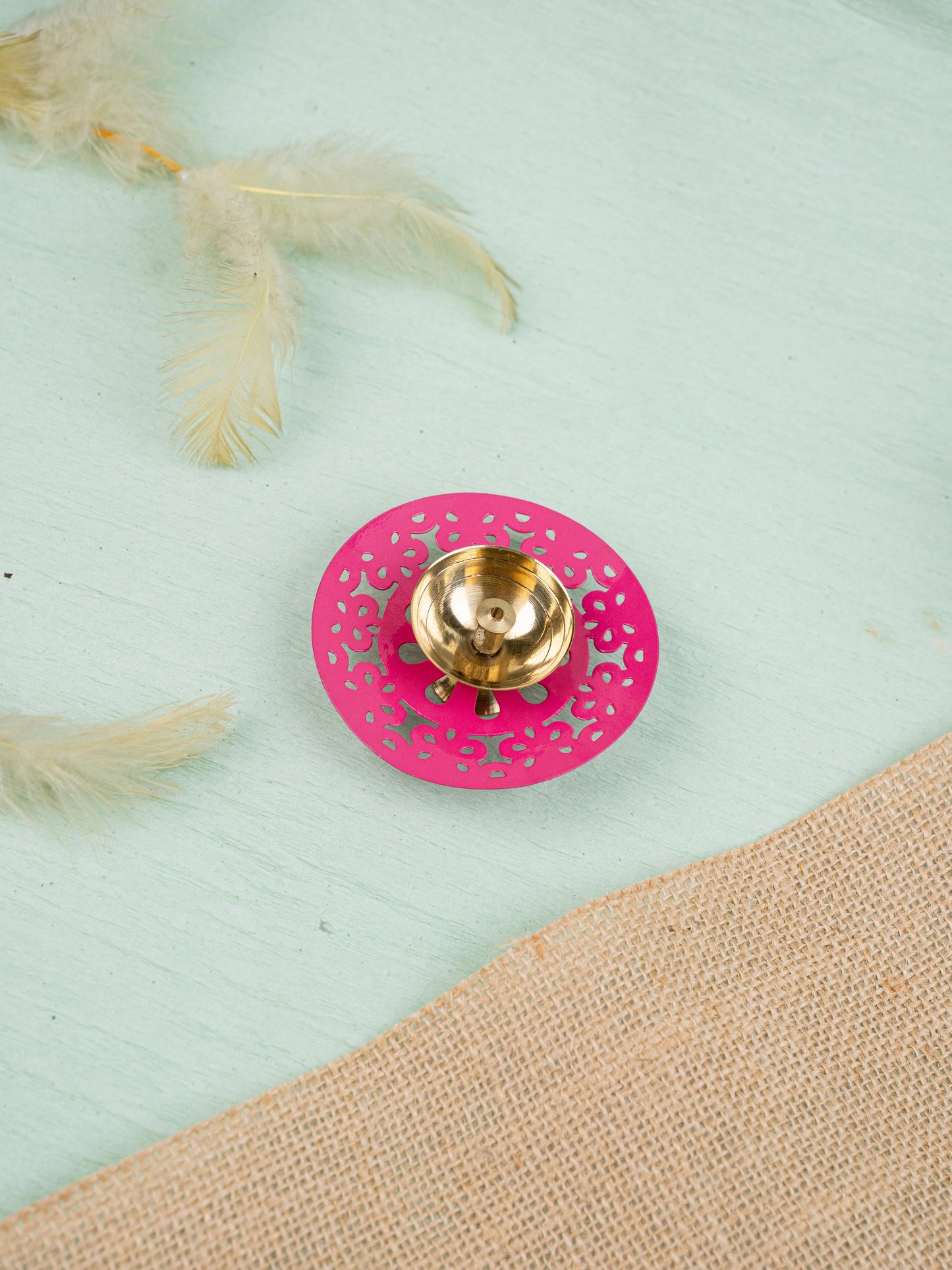 Hand Painted Brass Round Shaped Diya - WBG1826-1