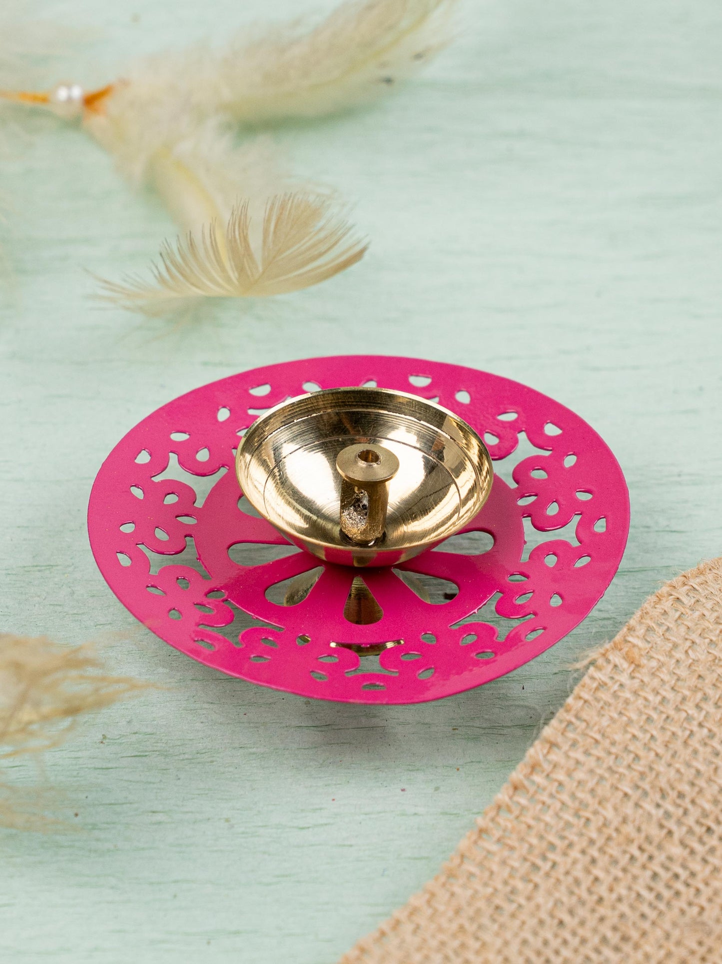 Hand Painted Brass Round Shaped Diya - WBG1826-1