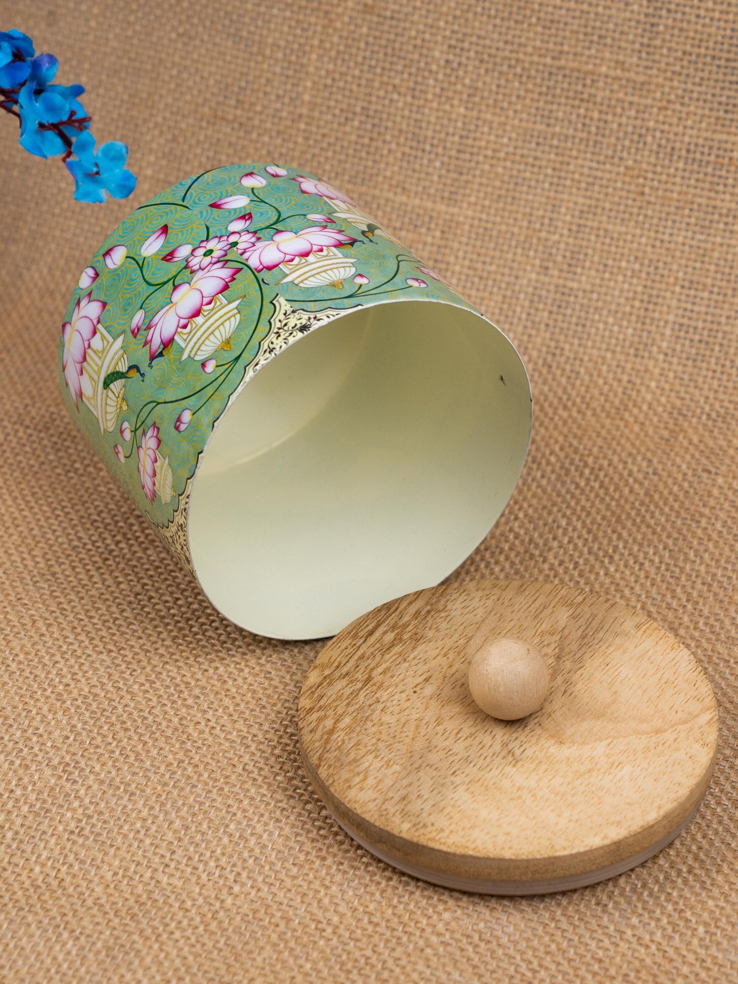Metal Pichwai Digital Printed Jar with Wooden Lid - WBG1829-1