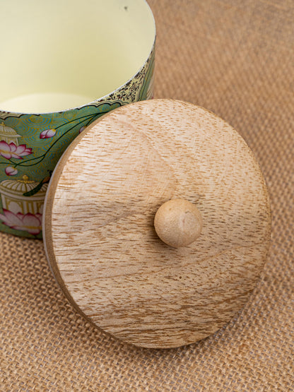 Metal Pichwai Digital Printed Jar with Wooden Lid - WBG1829-1