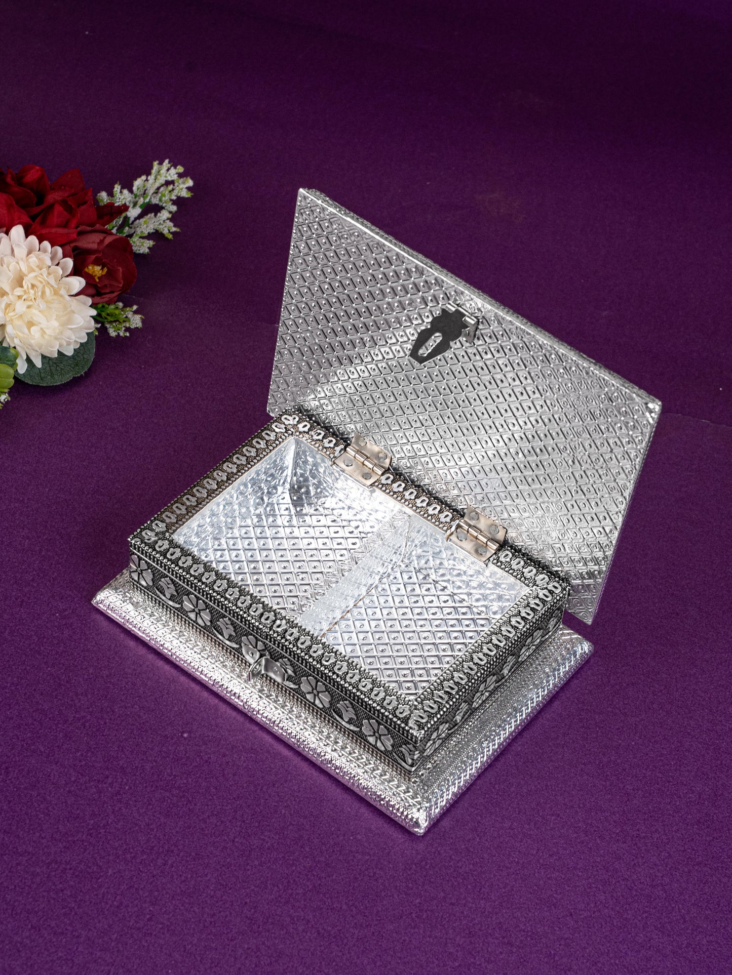 Customized - Oxidized Dry Fruit Box - 7x5 inch - Silver - WBG1831