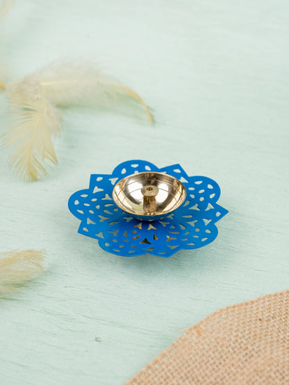 Hand Painted Brass Flower Shaped Diya - WBG1826-2