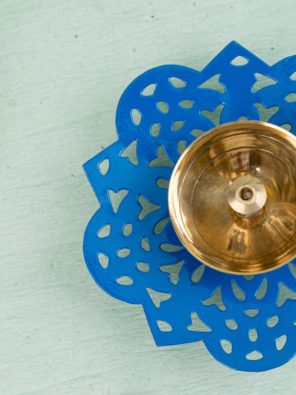 Hand Painted Brass Flower Shaped Diya - WBG1826-2