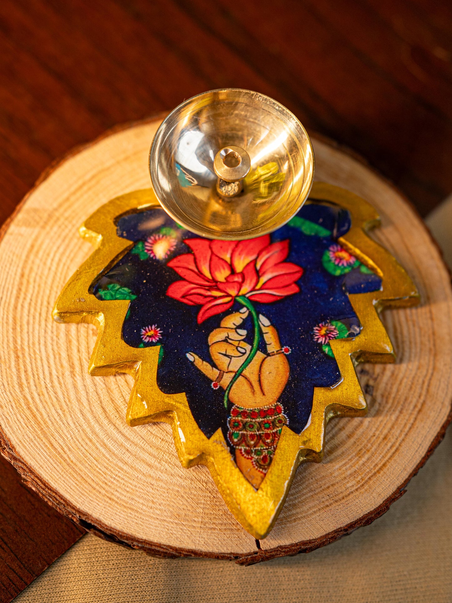 Brass Diya with Leaf - WBG1842