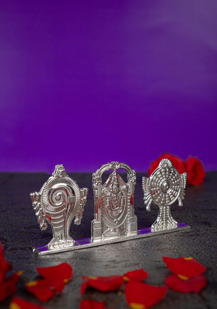 Zinc Alloy Tirupathi Balaji with Shank and Chakra - Silver - WBG1843