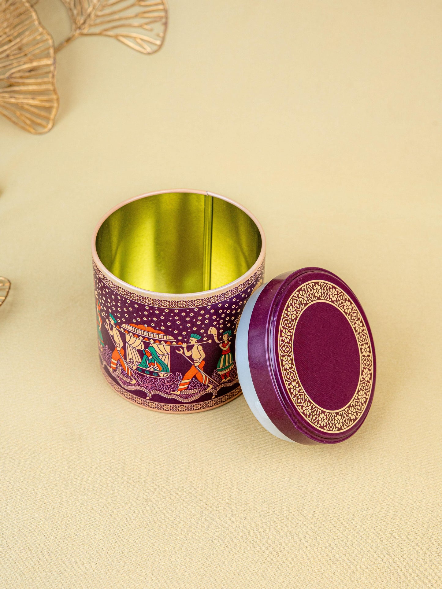 Dholi Printed Tin Jar - WBG1849