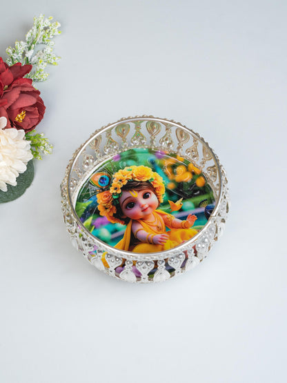 German Silver Bowl - Baby Krishna Design - 4 inch - WBG1861