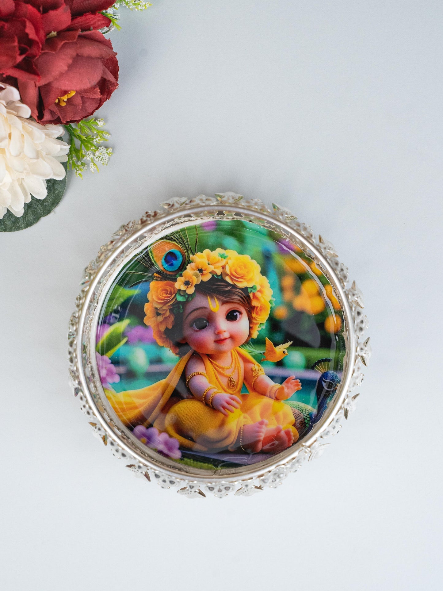 German Silver Bowl - Baby Krishna Design - 4 inch - WBG1861