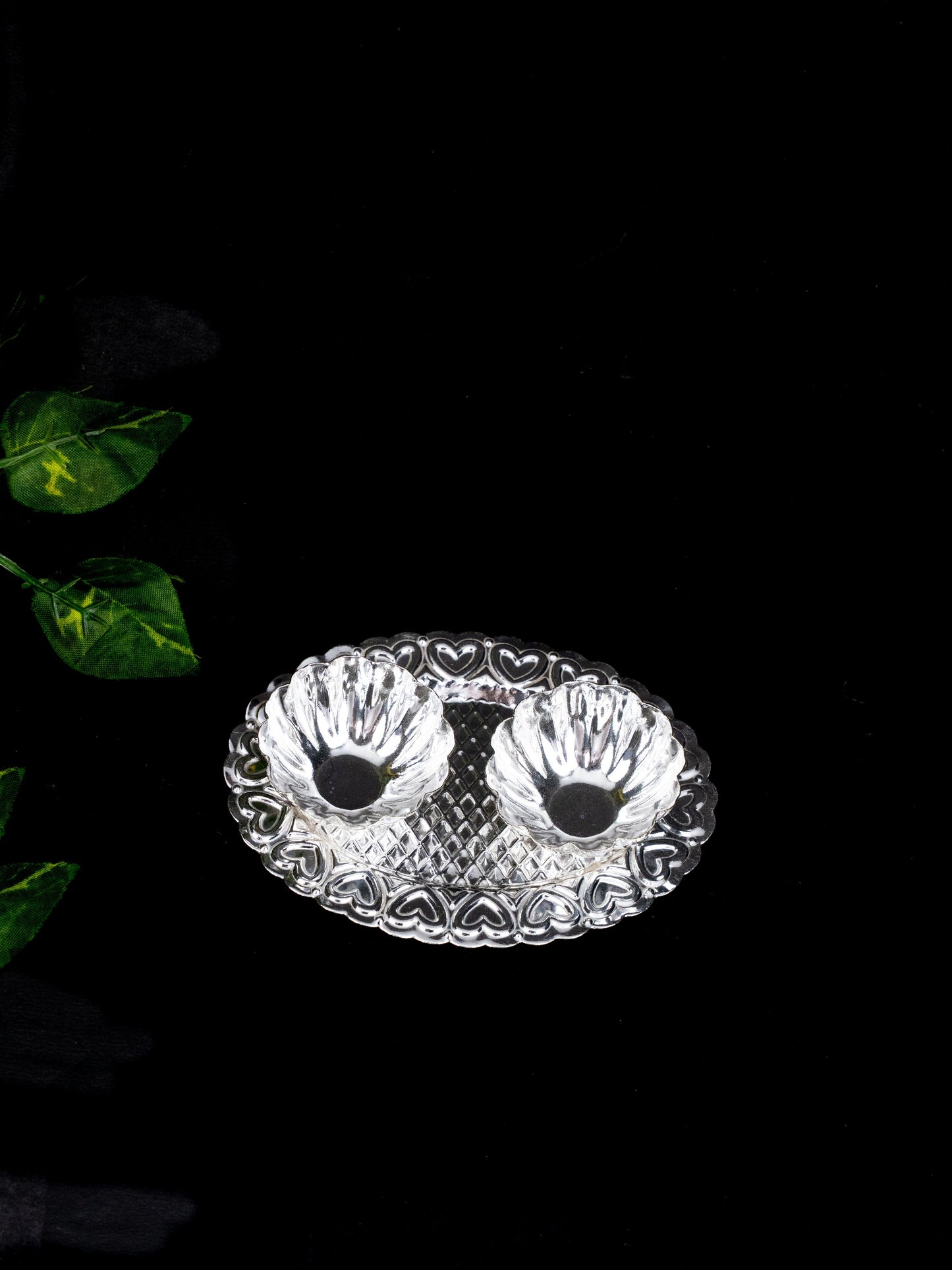 German Silver 2 Cup Kumkum Holder - WBG1863