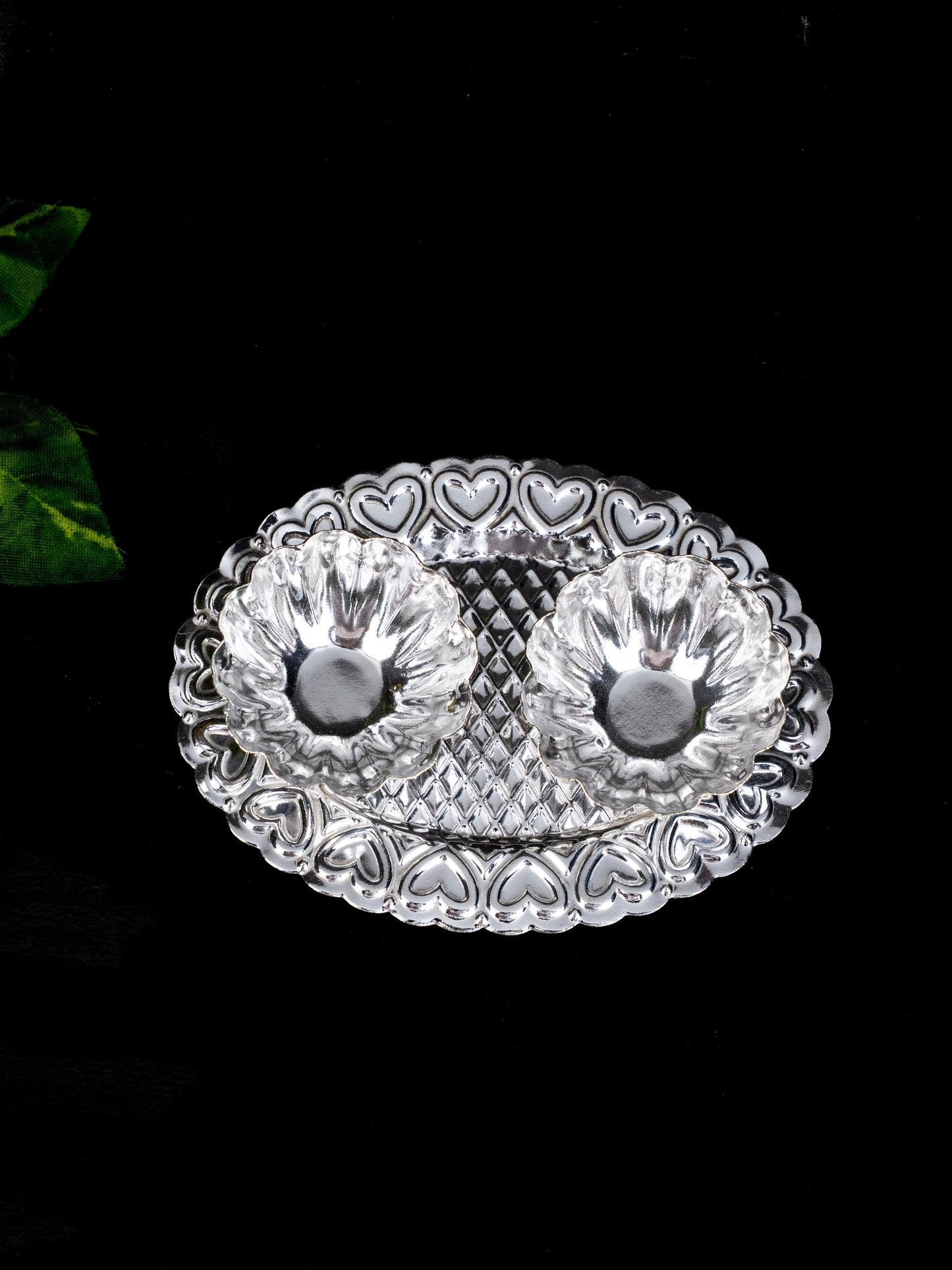 German Silver 2 Cup Kumkum Holder - WBG1863