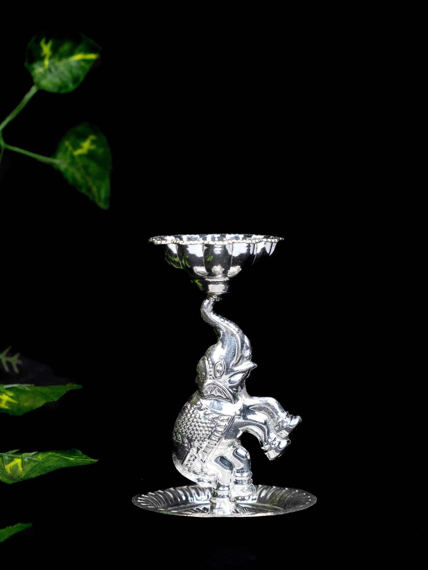 German Silver Diya with Elephant - WBG1864