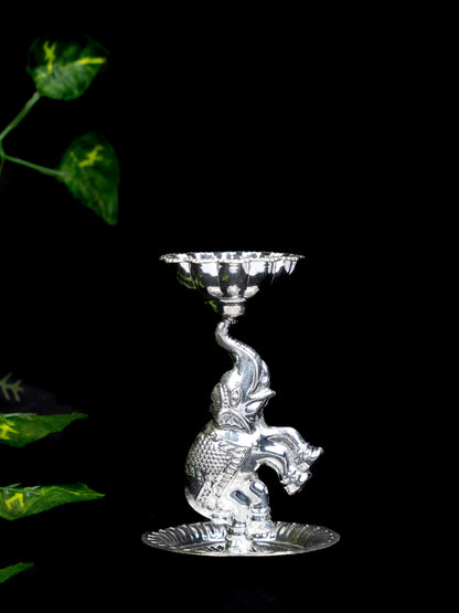 German Silver Diya with Elephant - WBG1864