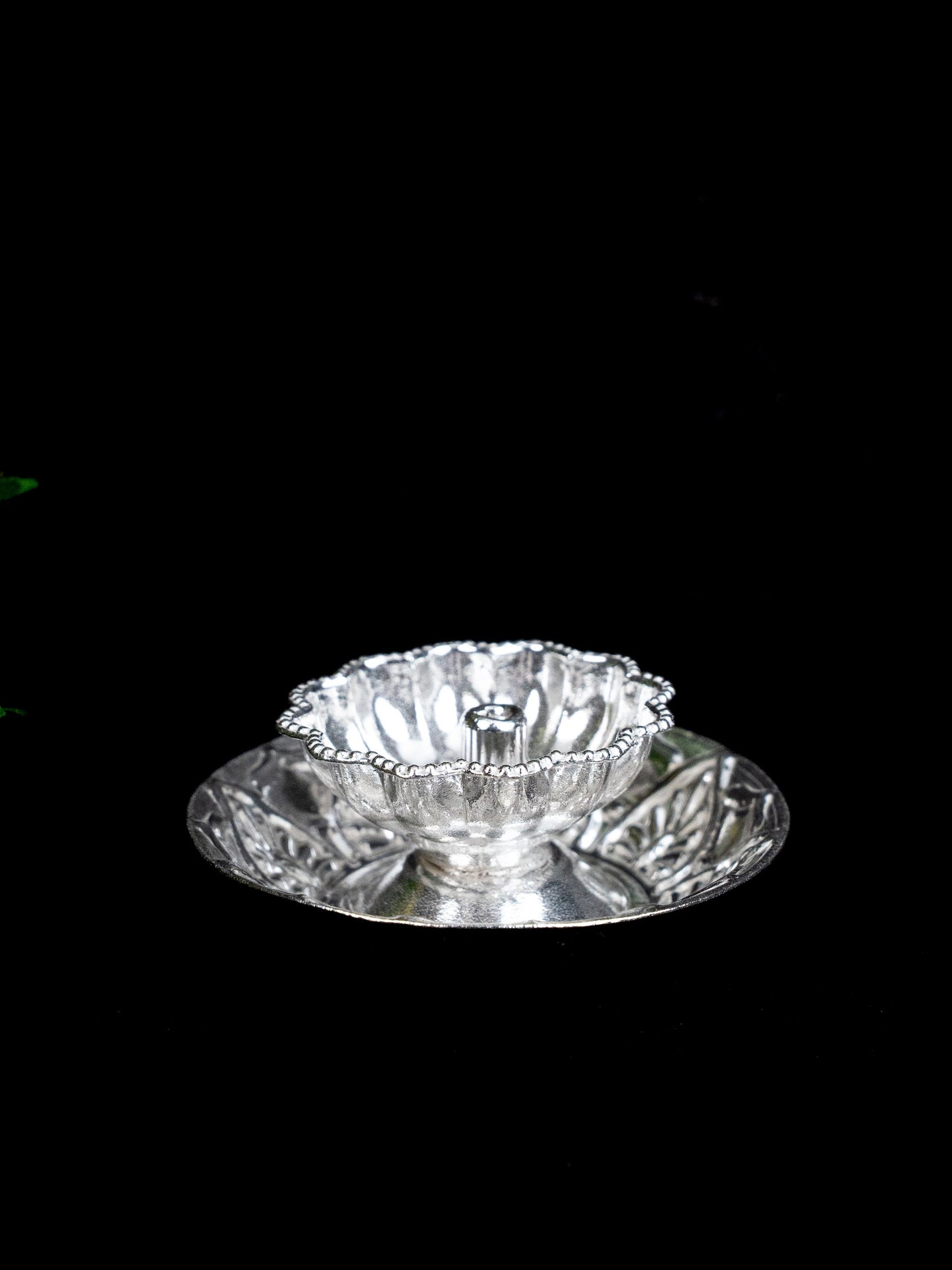 German Silver Flower Shape Diya - WBG1866