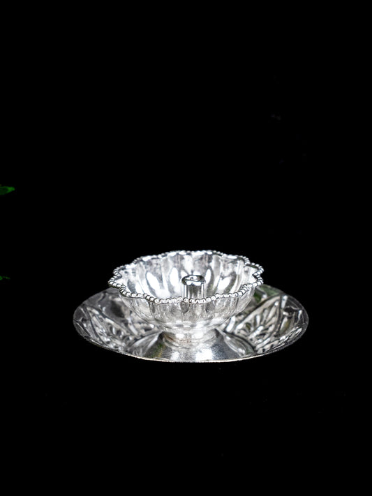 German Silver Flower Shape Diya - WBG1866