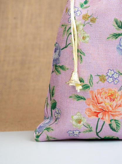Floral Print String Bag - 11x7 Inch - WBG1873