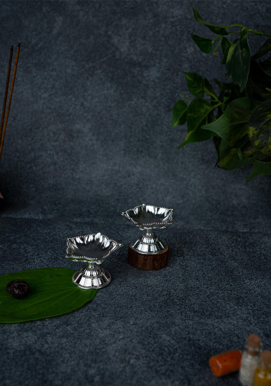 Zinc Alloy - Five Face Diya - Set of 2 - Silver - WBG1875-2
