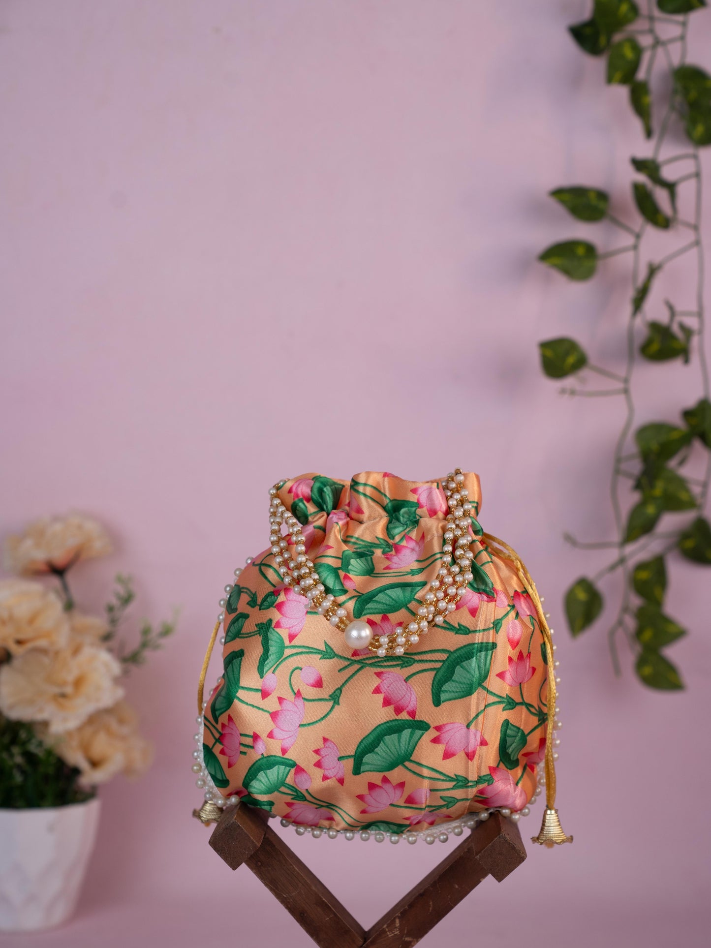 Potli Bag with Pichwai Design - 8 inch - WBG1878