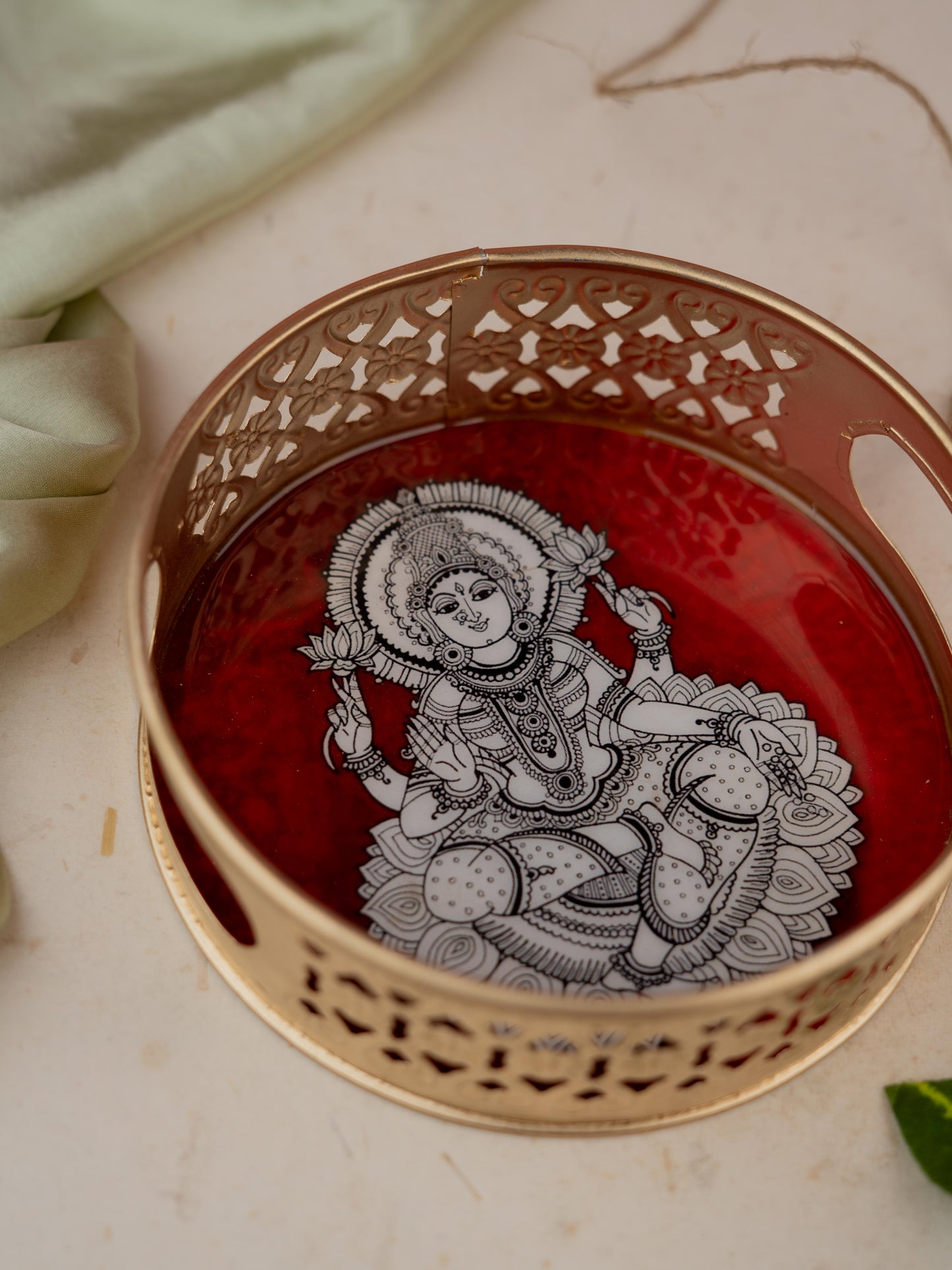 Digital Print - Madhubani Metal Tray - 6 inch - WBG1883