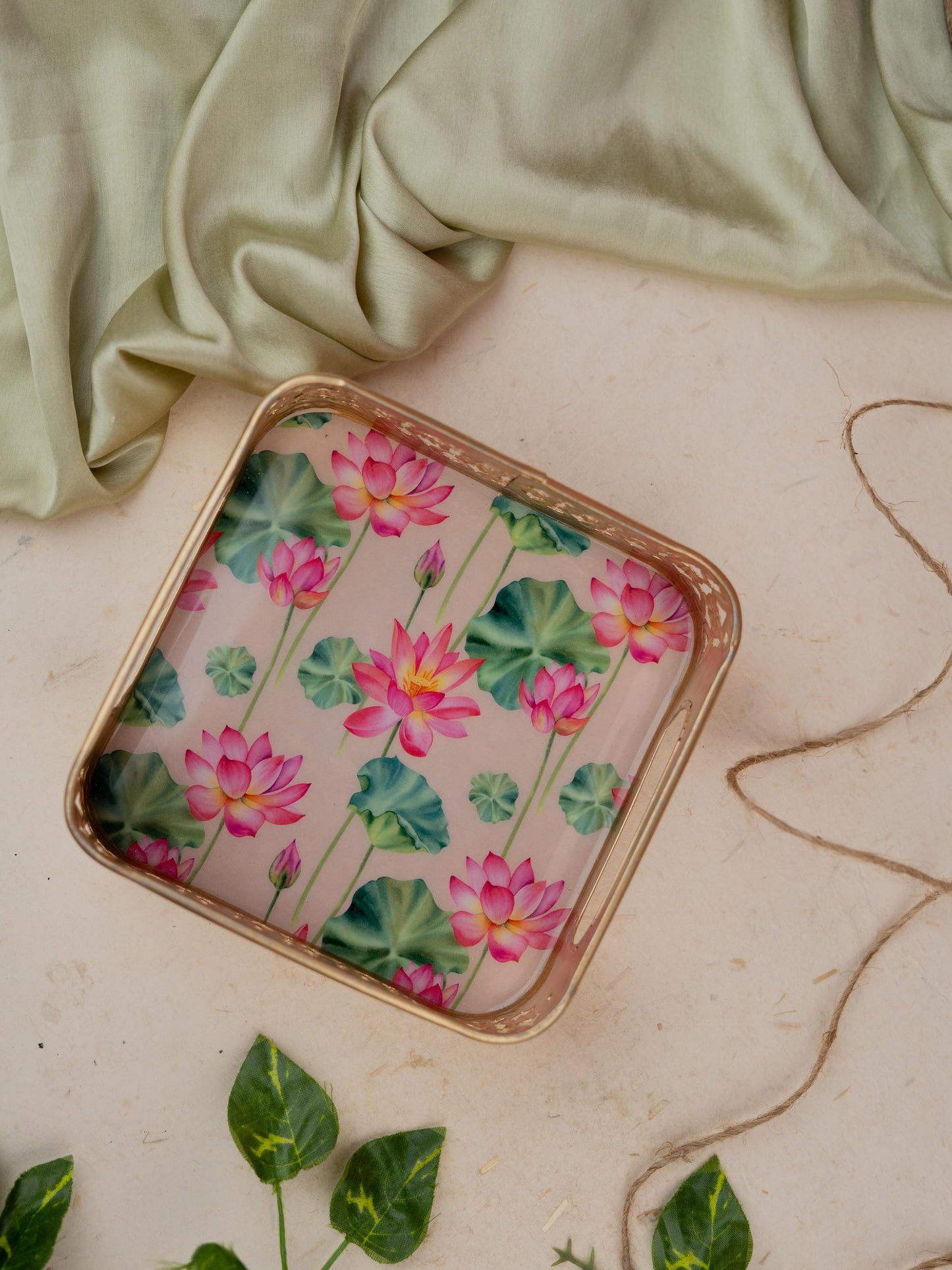 Digital Print - Pichwai Square Metal Tray - 6 inch - WBG1884