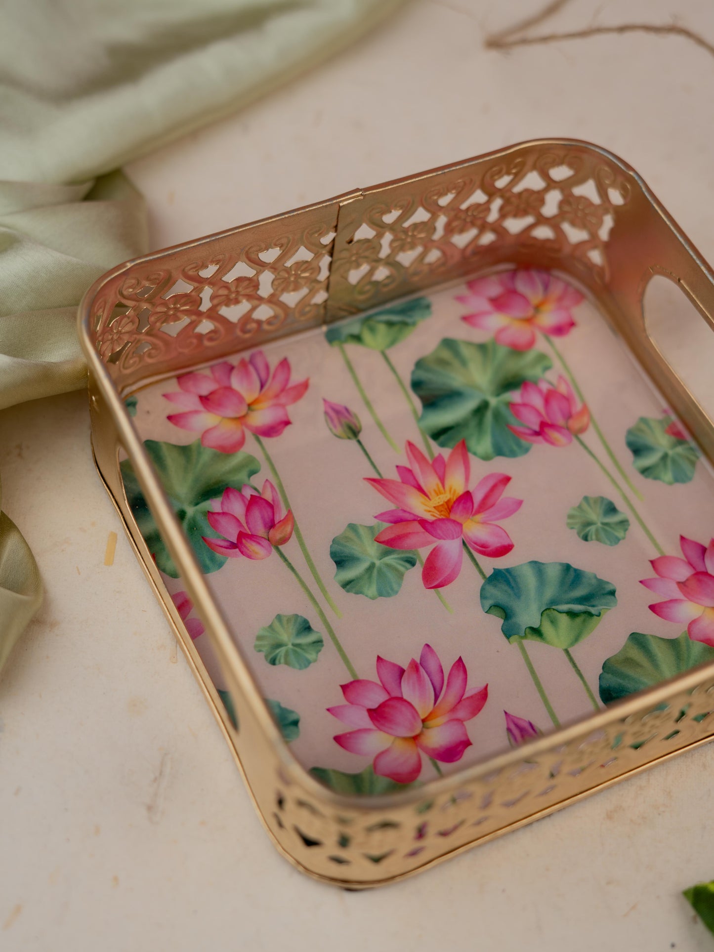 Digital Print - Pichwai Square Metal Tray - 6 inch - WBG1884